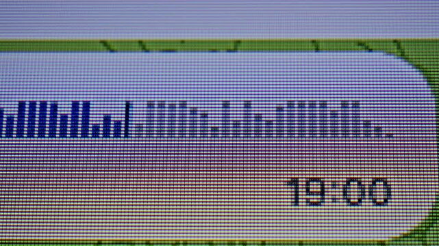 Close-up of a voice message waveform with timestamp on a messaging app screen. Concept of audio communication, chat interaction, and digital messaging. High quality 4k footage