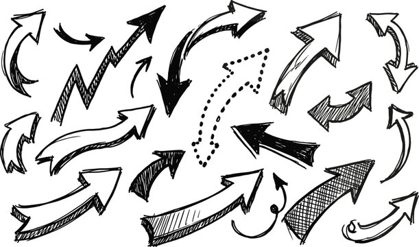 Hand Drawn Sketchy Arrow Set with Creative Business Growth Pointers for Infographics, Presentations, Notebook Doodles, and Digital Design Layouts