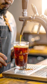 Barista zapft Cold Brew Kaffee in Becher
