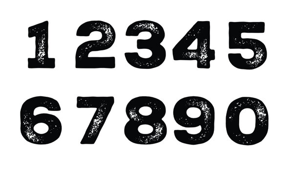 Collection of colorful grunge brush hand drawn numbers from 0 to 9. Dirty painted numbers set. Hand drawn grunge symbols.