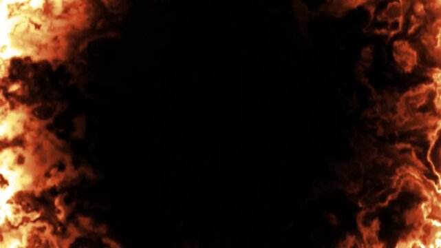 Intense fiery orange energy smoke border frame animation with transparent alpha channel for dramatic video transition overlay 4k