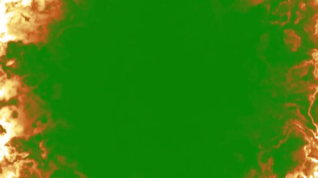 Burning orange plasma flame vignettes border loop with green screen chroma key background for epic gaming video editing vfx 4k