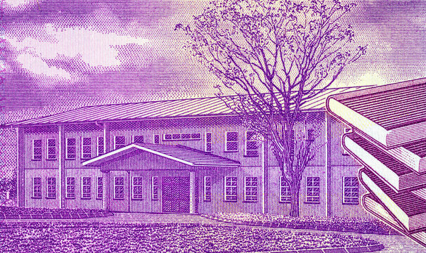 20 Kwacha Malawi banknote featuring Machinga Teachers Training College and stack of books. Malawi and African money.