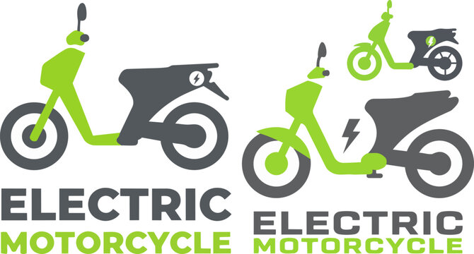 Electric motorcycle, eco friendly bike, green transportation, vector icons