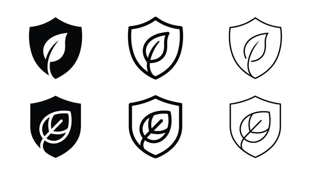 Eco protection shield leaf icon silhouette vector, bold outline and line art design