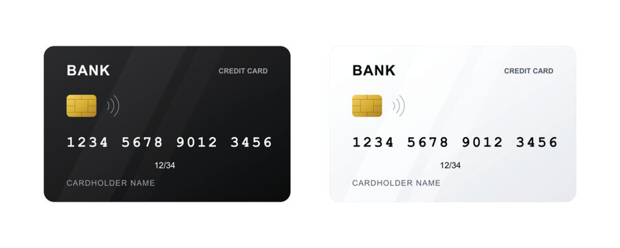 Credit Card Mockup Set, Black and White Bank Card Template Vector Illustration