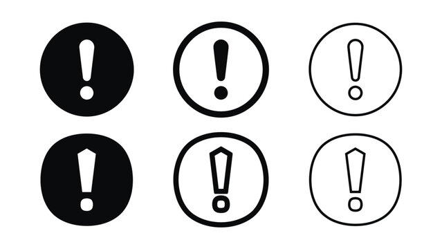 exclamation mark of warning attention in circle icon silhouette vector, bold outline and line art design