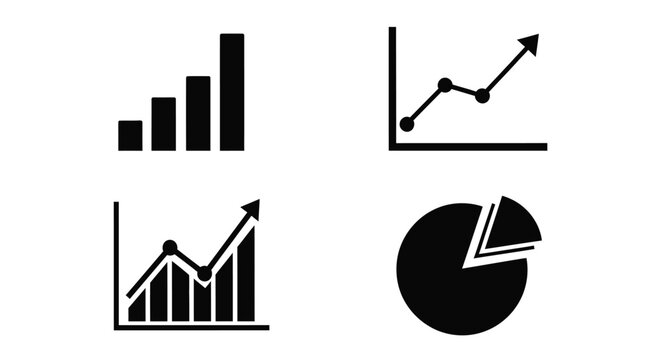 Black and white infographic icons depicting various types of data visualizations