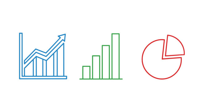 Line and bar graphs alongside a pie chart representing data visualization
