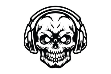Fototapeta premium Dynamic Skull with Headphones Vector Illustration, Energetic Music Design