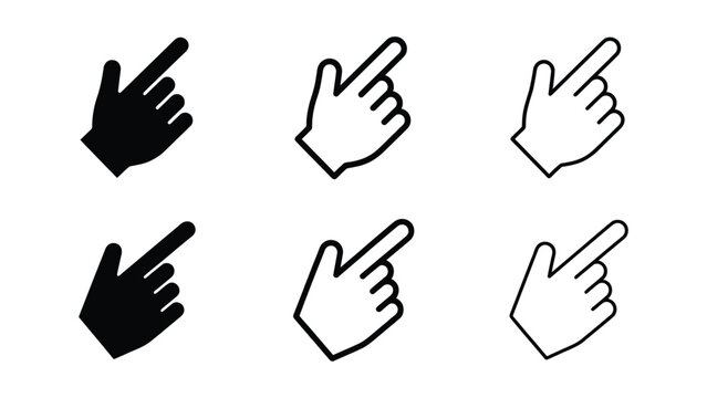 Hand cursor icons, Pointer clicking silhouette vector, bold outline and line art design