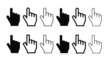 Fototapeta premium Hand cursor icons, Pointer clicking silhouette vector, bold outline and line art design