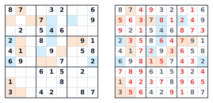 Sudoku puzzle 9x9 medium level for adults printable with answers A4