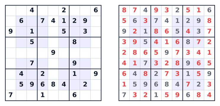 Sudoku puzzle 9x9 medium level for adults printable with answers A4