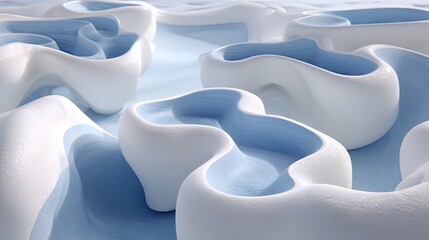 Obraz premium Abstract composition features undulating white structures cradling light blue textured depressions.