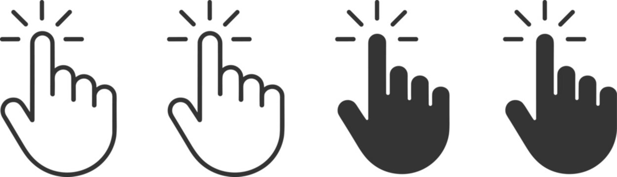 Pointing hand icon set outline and filled styles for user interface elements