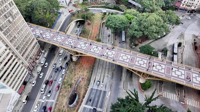 Sao Paulo Viaduto do Cha Bridge Aerial Urban Traffic - Brazil Stock Footage