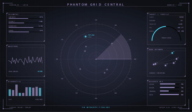 Phantom grid central radar hud interface vector illustration