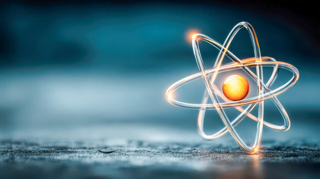 Concept of an atom model showing electron orbits with a central nucleus, representing atomic structure in a scientific context