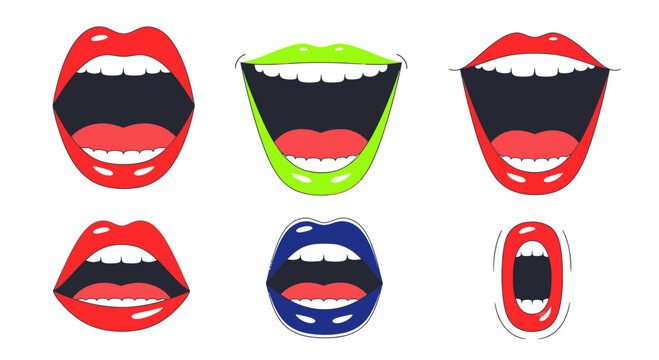 Colorful Lips and Mouths Smiling Faces.