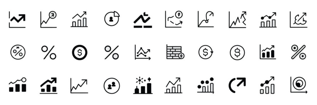 Modern Increase and Decrease Business Icon Collection Including Growth Decline Charts Profit Loss Indicators Trend Arrows Financial Analytics Editable Line Icons