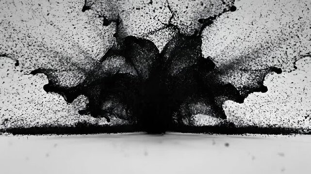 Black liquid splash explosion isolated on white background.