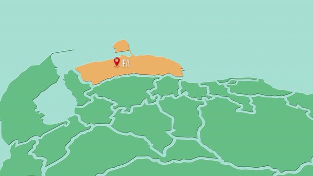 Mapa de Venezuela  con divisi&oacute;n pol&iacute;tica resaltando el estado  Falc&oacute;n