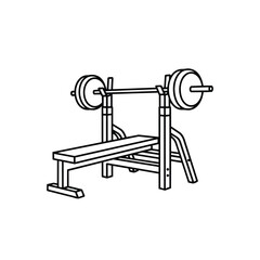 Naklejka premium Bench Press with Barbell and Heavy Weights Line Drawing Illustration for Gym Workout and Bodybuilding