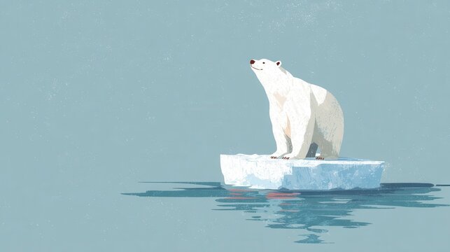 Polar Bear on Melting Ice Floe - Climate Change Concept