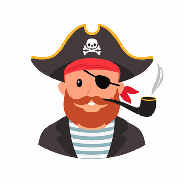 Cartoon Pirate with Eyepatch and Pipe