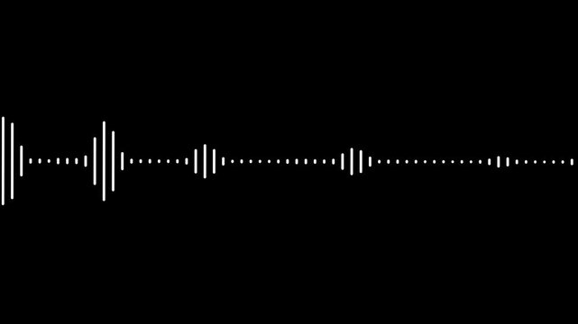 Sound wave audio spectrum black background, audio waveform spectrum animation.White line audio wave visualization on transparent background.Sound wave animation isolated on black background.