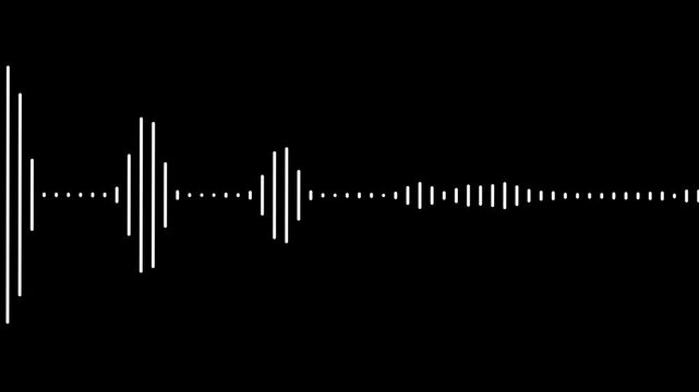 Sound wave audio spectrum black background, audio waveform spectrum animation.White line audio wave visualization on transparent background.Sound wave animation isolated on black background.