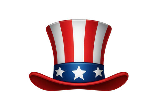 Patriotic uncle sam hat with stars and stripes isolated on transparent background