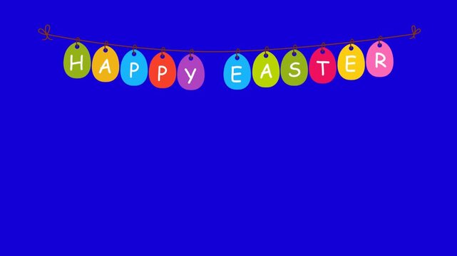 Happy Easter Banner on Green Screen Chroma Key, Animated Cyrillic Easter Garland with Text Happy Easter on Green Background