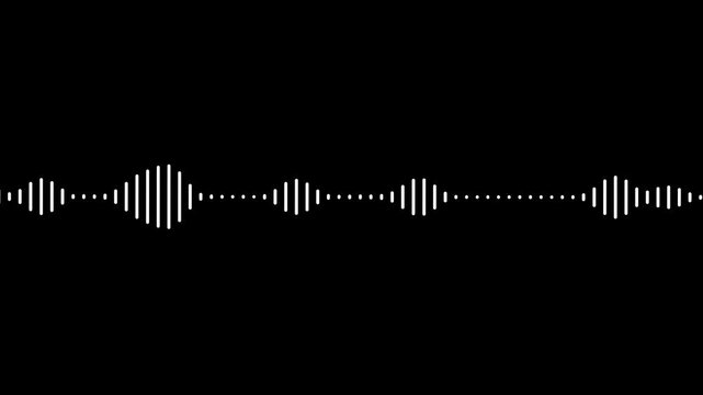Sound wave audio spectrum black background, audio waveform spectrum animation.White line audio wave visualization on transparent background.Sound wave animation isolated on black background.
