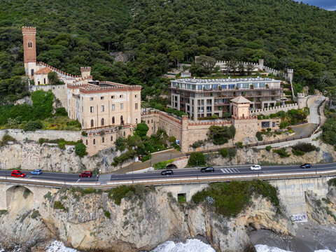 Borghetto Santo Spirito, Italy - May 15, 2026: View of the Borghetto Santo Spirito Castle in Liguria