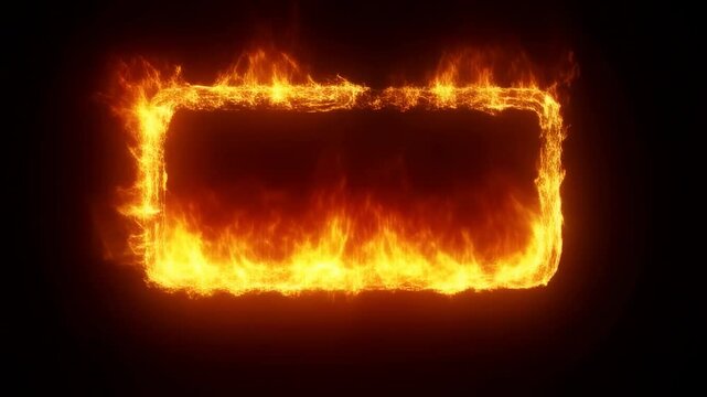 Rectangular flames dance against dark backdrop with flickering fire intensity