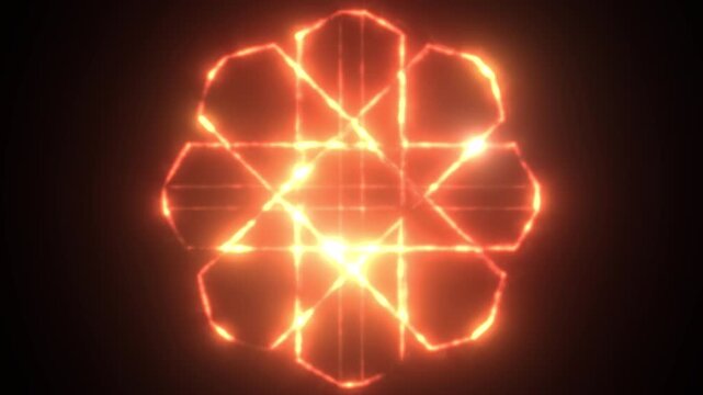 Glowing Red Geometric Mandala Pattern Animated Light Effect.