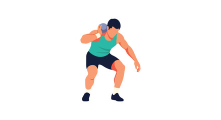 Obraz premium Male athlete preparing to throw shot put in track and field competition, flat design illustration