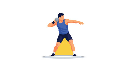Fototapeta premium Shot Put Male Athlete Illustration Performing Heavy Metal Ball Throw in Track and Field Sports Competition