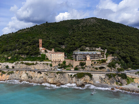 Borghetto Santo Spirito, Italy - May 15, 2026: View of the Borghetto Santo Spirito Castle in Liguria