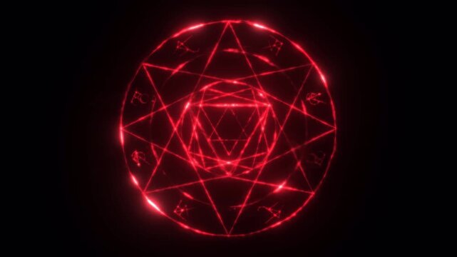 Glowing red magic pentagram ritual circle animation.