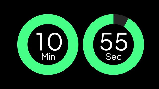 11 minute countdown timer animation from 11 to 10 minute, digital countdown timer transparent background. 11 minute countdown timer animation