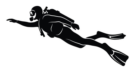 Fototapeta premium Scuba diver silhouette isolated on white background