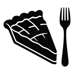 Slice of pie and fork silhouette icon