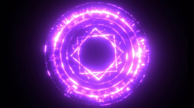 Purple neon glowing magic circle portal animation effect.