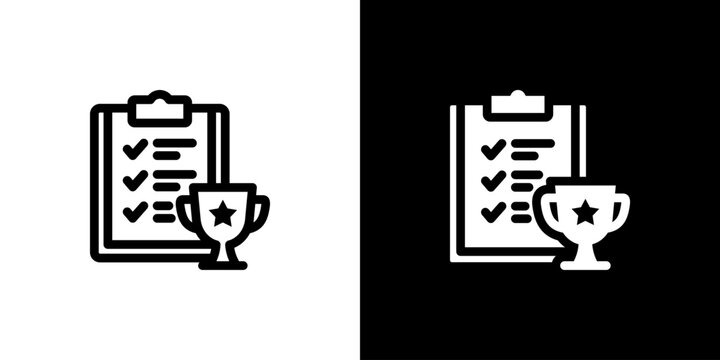 Final Assessment Trophy Clipboard Icon concept with flat Black White Background. Vector illustration.