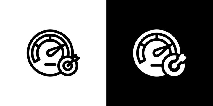KPI Measurement Gauge Target icon concept with flat Black White Background. Vector illustration.