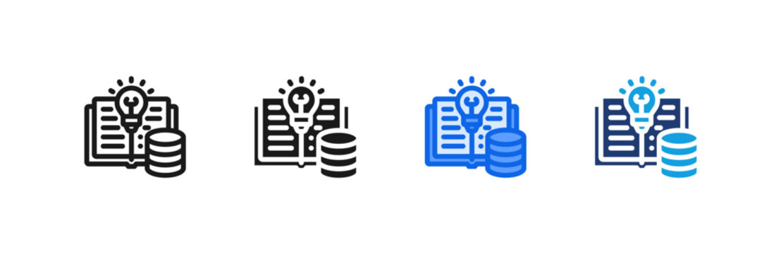 Knowledge Base Brain Data Icon multiple style collection. Vector illustration.
