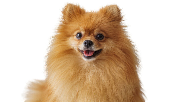 Fluffy Pomeranian dog with happy expression, isolated on transparent background